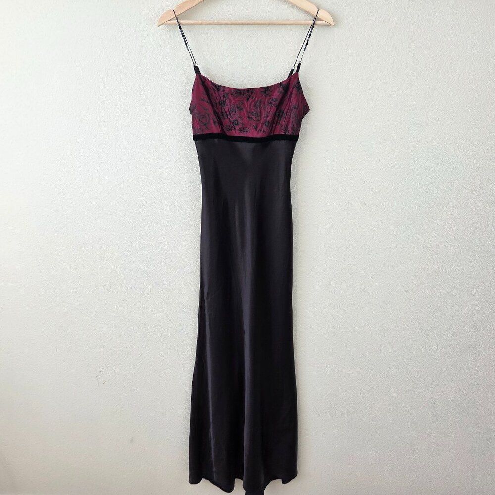 Jonathan Martin VTG 90s Satin Slip Dress Size 5 Junior Whimsigoth Rose Prom Maxi